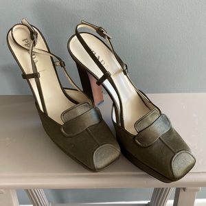 Prada Green Satin Slingback 9 1/2